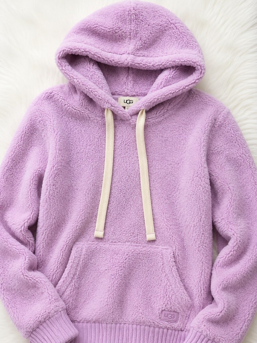 UGG Lavender Plush Hoodie with Cream Drawstrings